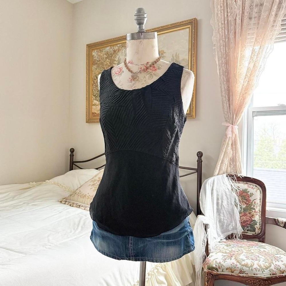 black fairy tank  Y2K bali‎ black pleated satin tank top